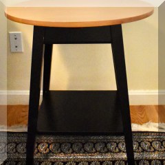 F37. Ethan Allen round side table with black painted legs. Ring marks on top. 24”h x 24”w - $60